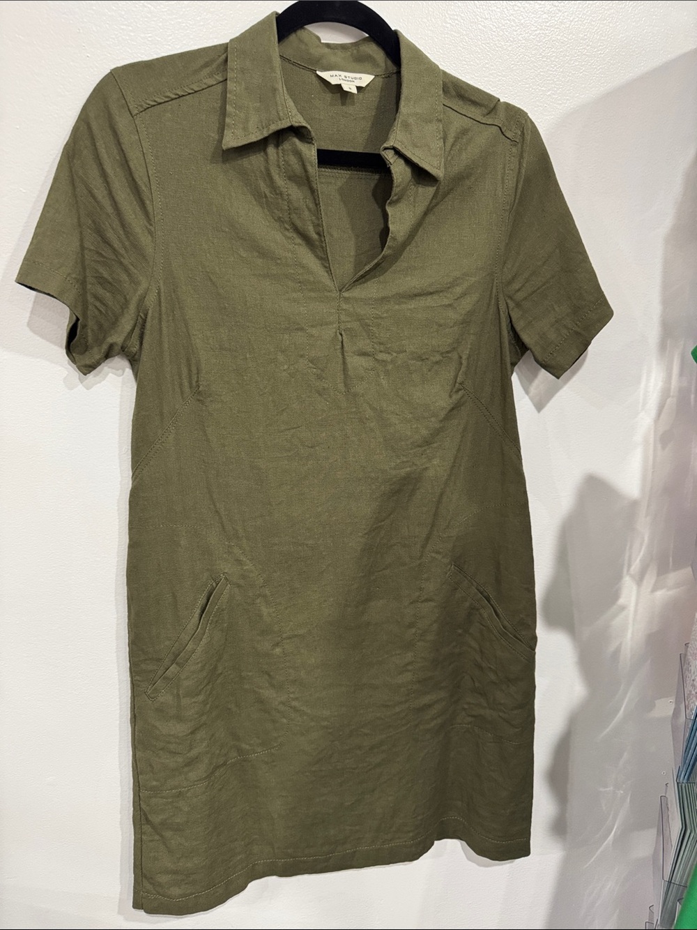 Max Studio Olive Short-Sleeve Polo Shirt Dress